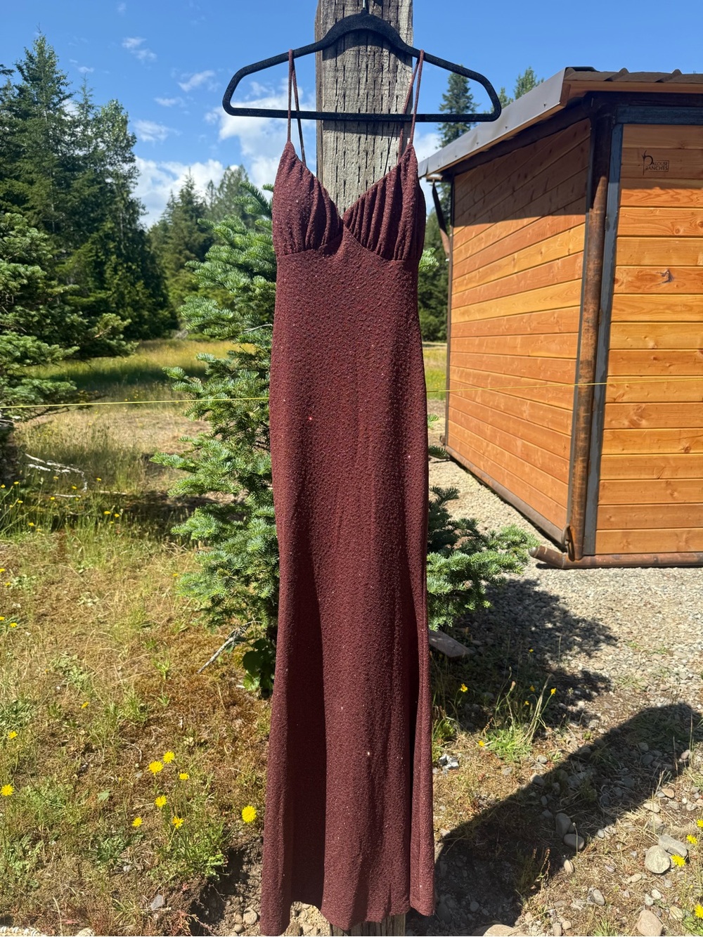 Windsor Brown sparkle Spaghetti-Strap Maxi Dress